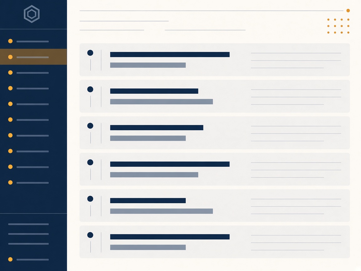 Abstract representation of the Kelvetorpe interface showing organised data rows and a structured navigation panel